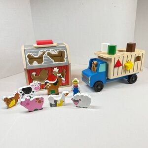 Melissa & Doug Wooden Sorting Barn Farm Animals & Shape Sorting Dump Truck